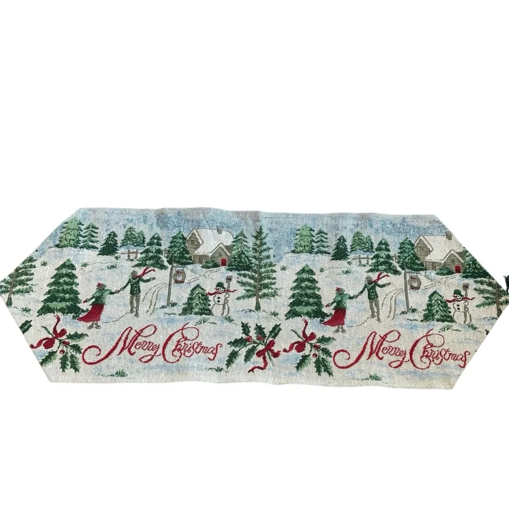 Christmas Tapestry Placemats(4) & Table Runner Winter Scene Snowman Holiday
